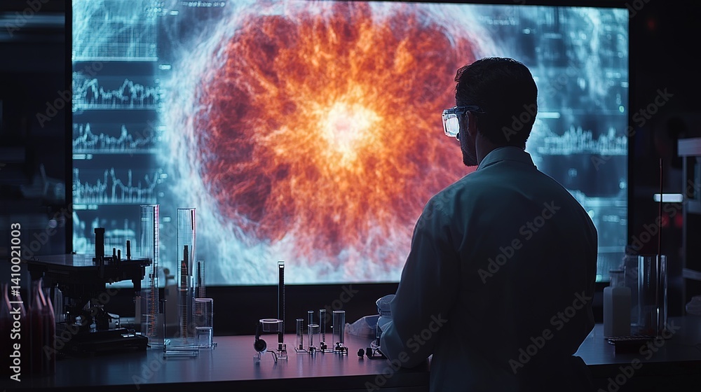 Aufkleber scientific experimentation on explosive reaction laboratory digital visualization controlled environ