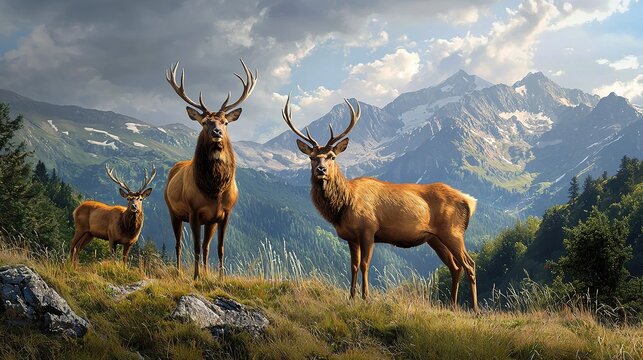 Fototapeta Wildlife chaos majestic elk in stunning mountain landscape nature photography scenic viewpoint gigapixel quality