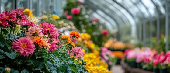 Fototapeta premium Vibrant Blooms in a Greenhouse Setting