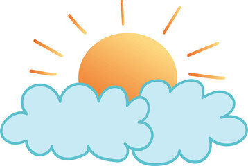 Cartoon Sun Rising Behind Clouds.