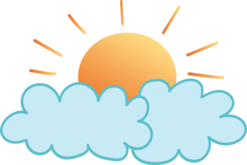Cartoon Sun Rising Behind Clouds.
