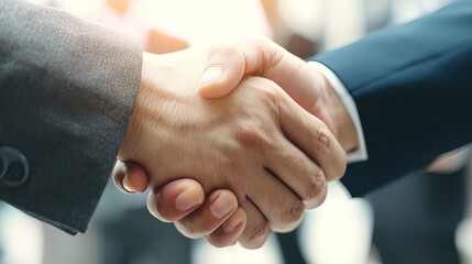 Obraz premium Businessman handshake represents teamwork merger and successful business deal