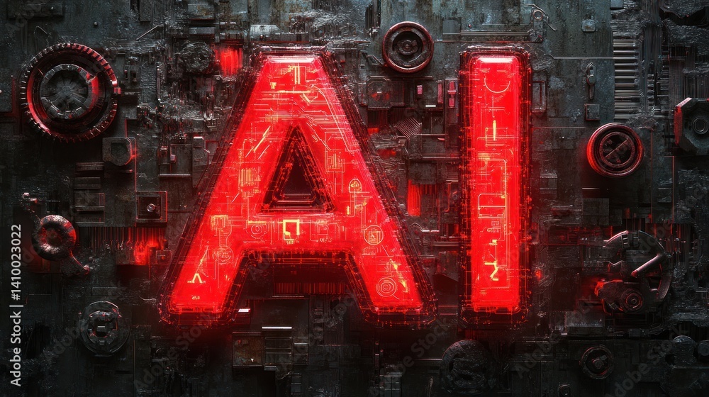 Poster a close-up view of glowing ai letters on a textured background, symbolizing the future of artificial