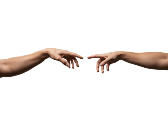 Two hands reaching out isolated on white background