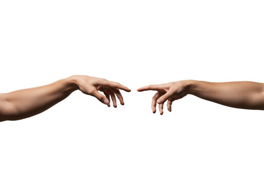 Two hands reaching out isolated on white background