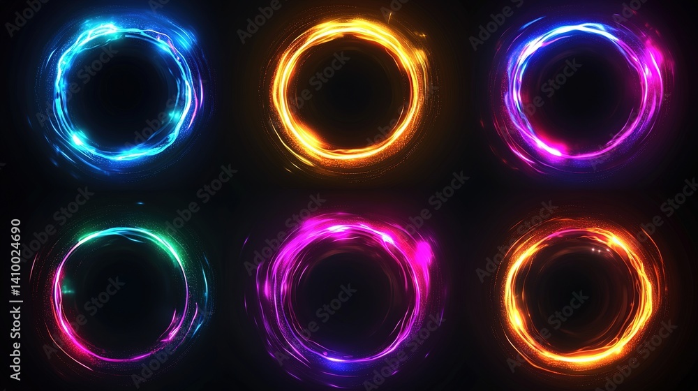 Aufkleber dynamic colorful light circles digital art abstract background vibrant environment close-up view art