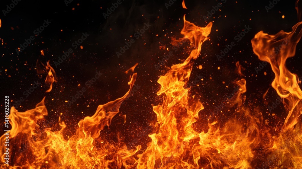 Poster a dynamic display of flames and sparks, capturing the essence of fire in motion, symbolizing energy 