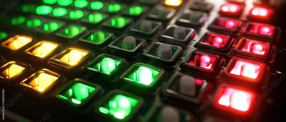 Aufkleber abstract futuristic technology interface: a close-up view of illuminated control panel