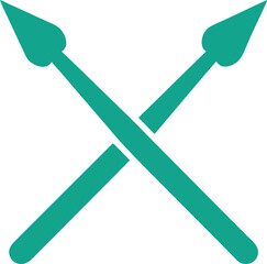  a flat icon of two paint brushes crossing, symbolizing creativity, in teal vector style on transparent background.