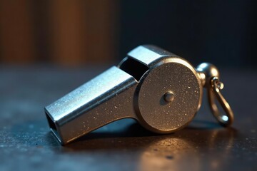 Classic silver whistle, metallic gleam, isolated , sport, object