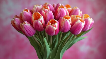 Bouquet of pink and orange tulips