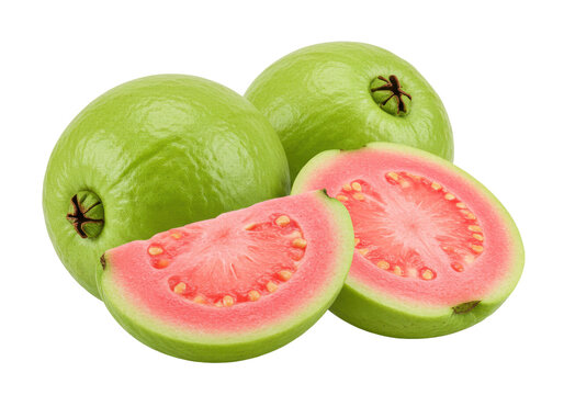Pink and green guava fruit isolated on white background