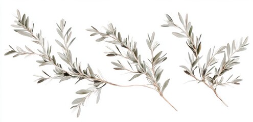 Naklejka premium Delicate Gray Branches with Tiny Leaves