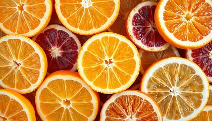 Obraz premium Background of oranges cut into circles of different colors and sizes