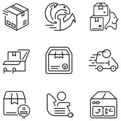 Delivery and Logistics thin line icons set. Delivery, shipping, tracking, parcel, box icon. Editable stroke. Vector with white background