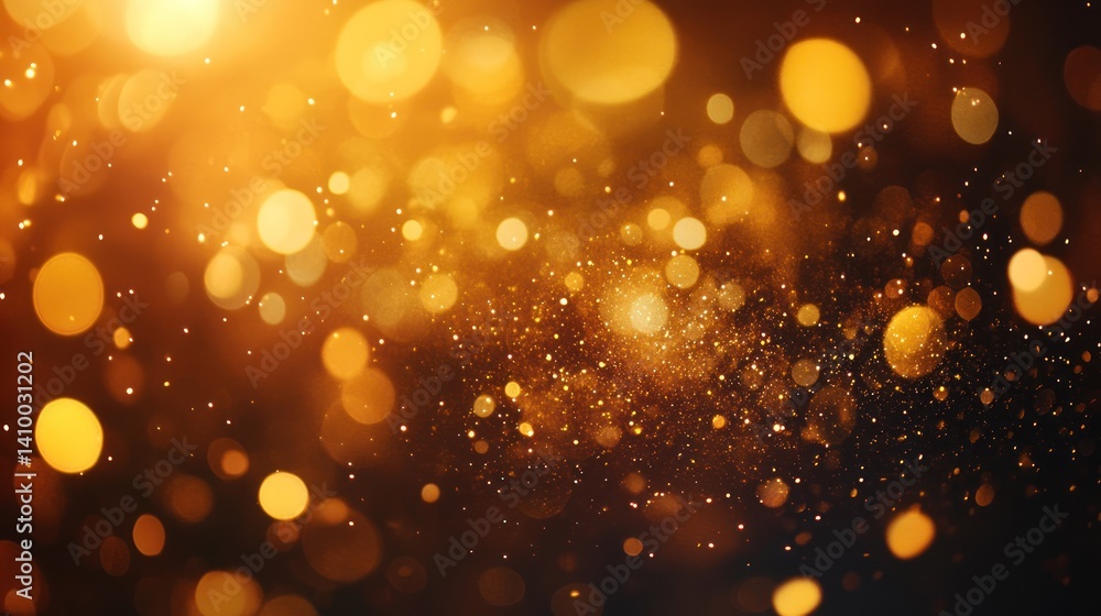 Poster a mesmerizing display of shimmering golden particles creating a magical ambiance, perfect for backgr