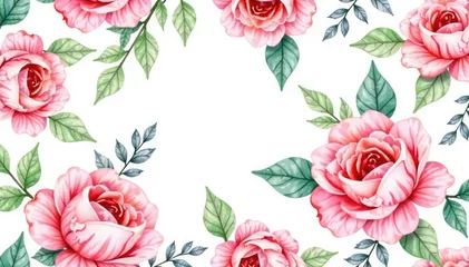 Gordijnen Delicate watercolor roses & leaves, repeating pattern, seamless pattern, vine, wallpaper © ศุภารักษ์ วงค์อินทร์