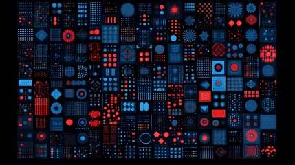 Abstract Digital Patterns Array Red Blue Composition