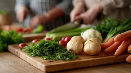 Cropped View of Hands Chopping Vegetables in Kitchen – Vegetarian Meal Preparation at Home. home cooking, cutting board, couple cooking, vegetable prep, healthy food, vegetarian meal, kitchen scene, 