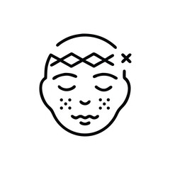 Black Line Art Illustration Of Face With Freckles And Closed Eyes Meditating