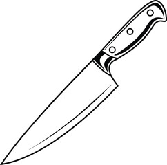Black and white vector illustration of a kitchen chef knife