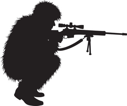 black sniper aiming rifle, squatting clip art preview