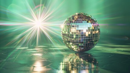 A sparkling disco ball reflects vibrant light, creating a festive atmosphere and celebrating joyful moments on the dance floor.