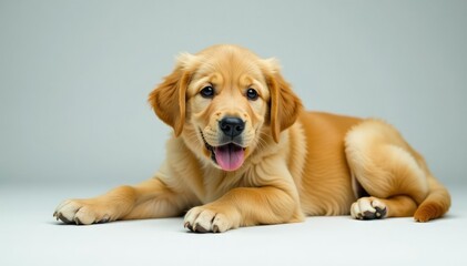 Golden Retriever puppy lies down, playful pose , dog, puppy