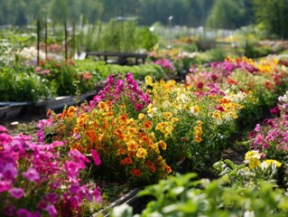 Obraz premium Vibrant flower garden with colorful blooms in a lush outdoor setting, symbolizing growth and natural beauty. Ideal for gardening blogs, floral designs, and nature-themed projects.