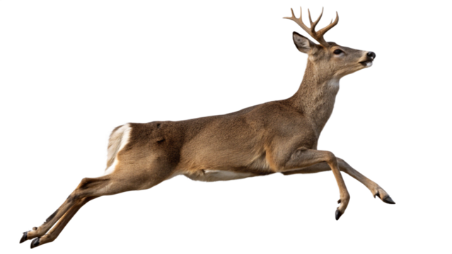 A deer leaping gracefully, isolated on a transparent background.
