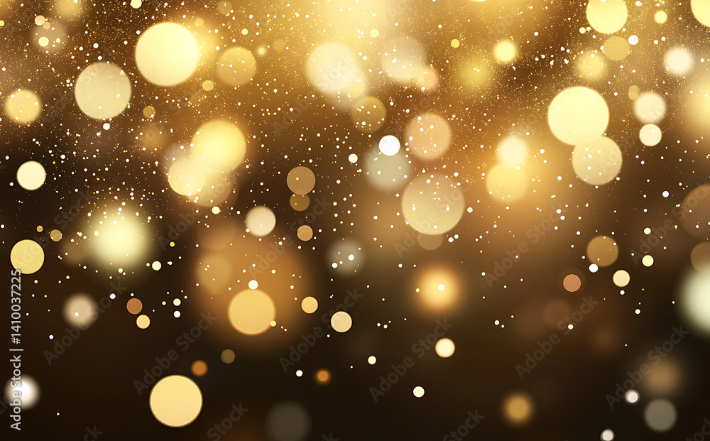 Poster golden glittering bokeh with sparkling particles on dark background
