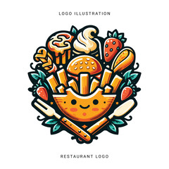 A stylish logo featuring a fork and spoon with warm, inviting colors that reflect delicious cuisine and a welcoming dining experience.