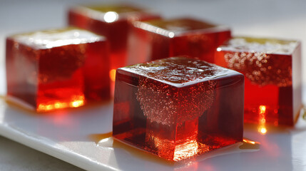 Kanten agar jelly cut into cubes with transparent sheen
