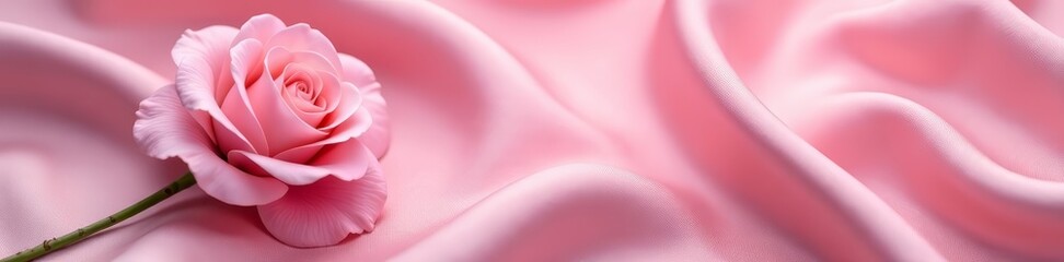 Delicate rose on soft pink silk, elegant floral background, pink, beauty