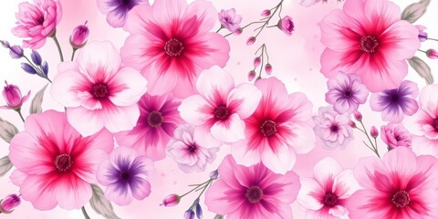 Delicate watercolor floral pattern in shades of pink and purple , invitation, illustration