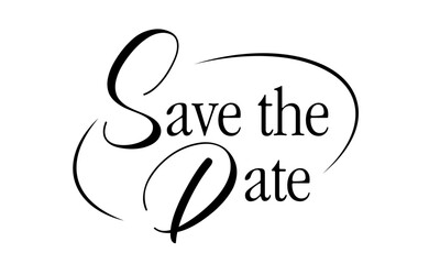 Save the date elegant design, with rounded frame. Typographic calligraphy invitation.