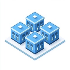Four interconnected buildings, isometric style