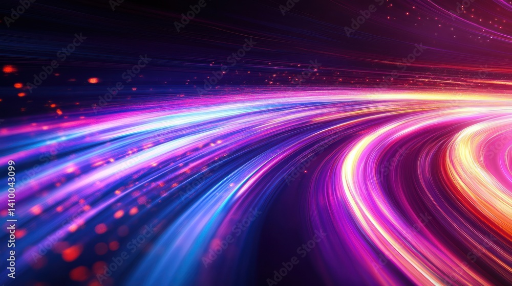 Poster a vibrant abstract background with flowing light trails in dynamic colors, perfect for web design an