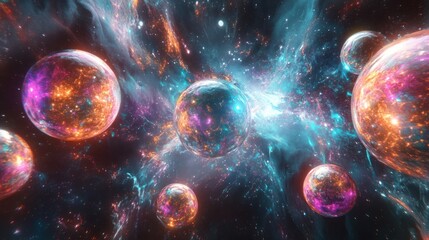 Naklejka premium Beautiful depiction of multiple vibrant spheres within a cosmic space
