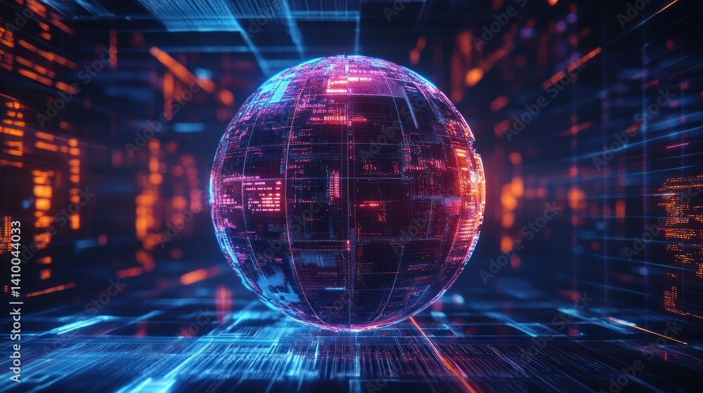 Poster a vibrant digital globe surrounded by streams of data, symbolizing innovation and connectivity in th