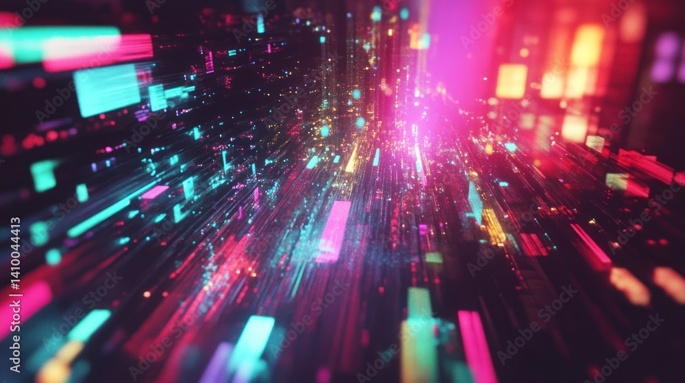 Aufkleber a vibrant display of neon lights and motion representing digital data flow in a futuristic technolog