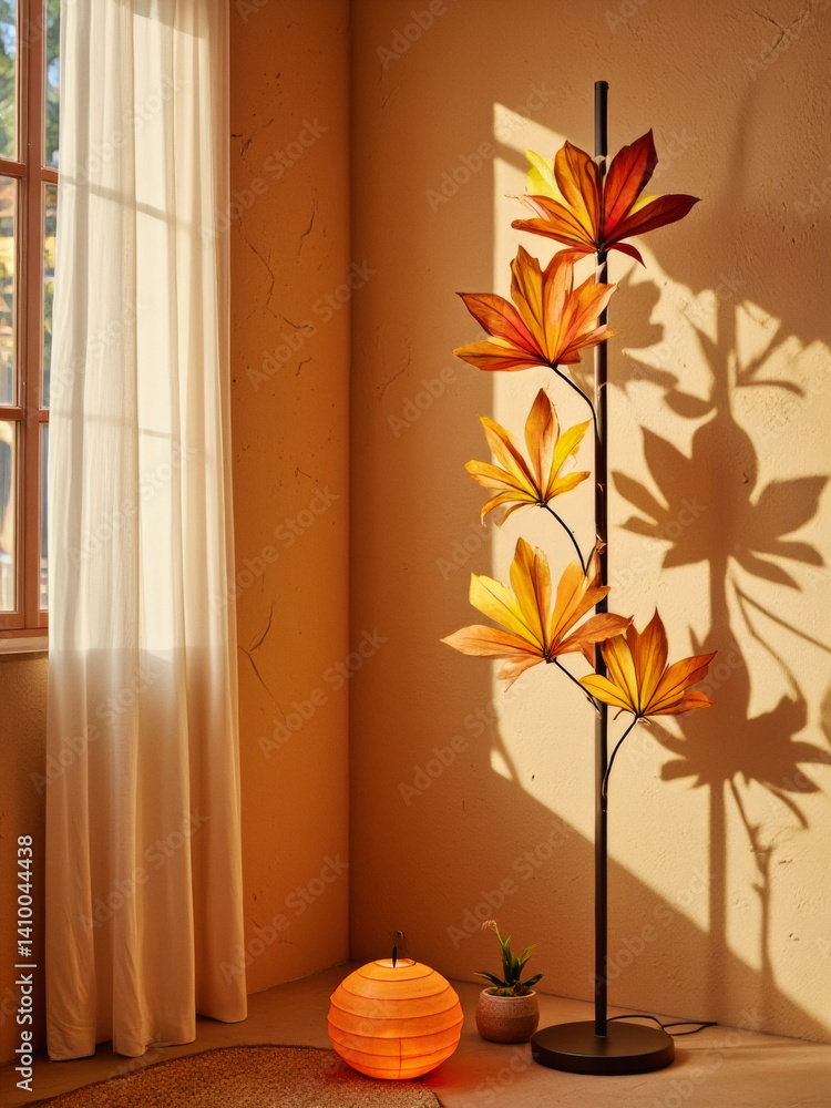 Poster everyday objects - for downstream advertisement and design: a tall floor lamp with stylized leaf-sha