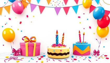 Colorful birthday party invitations and cards, festive design, announcement, celebration