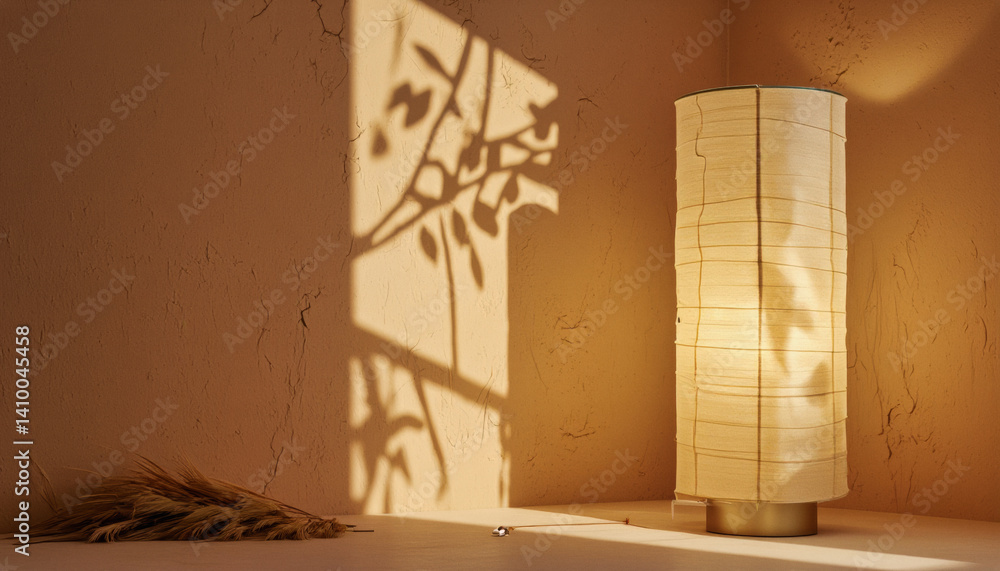 Poster everyday objects - for downstream advertisement and design: warm light illuminates a textured wall a