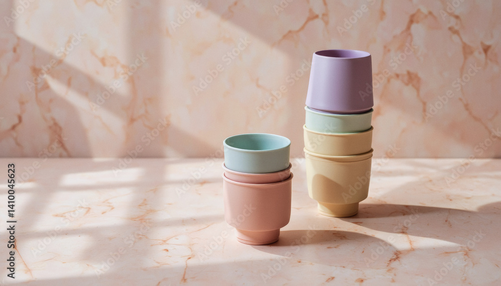 Poster everyday objects - for downstream advertisement and design: soft pastel-colored silicone cups are st