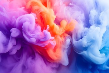 Fototapeta premium Colorful Ink in Water Abstract with Vibrant Blue, Pink, Orange, and Purple Swirls on White Background