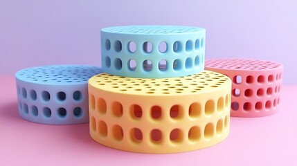 Pastel Cylinders Stacked Displaying Geometric Design