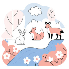 Fototapeta premium Soft Watercolor Animal Illustration in Gentle Pastel Style