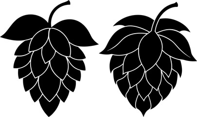 Hops flower art vectors and Set of black hops icon silhouette collections