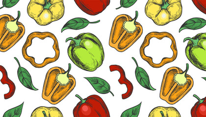 Seamless Pattern With Colorful Bell Peppers